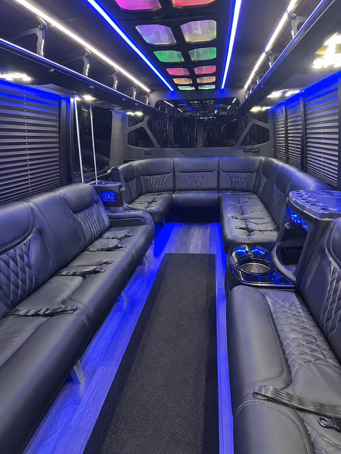 Wedding guests seated inside a party bus serving Columbus