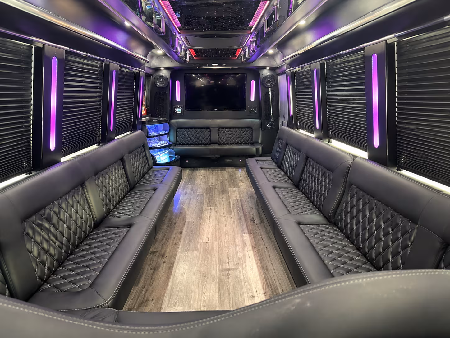 Columbus Birthday, Sweet 16, & Quinceañera Transportation party bus exterior