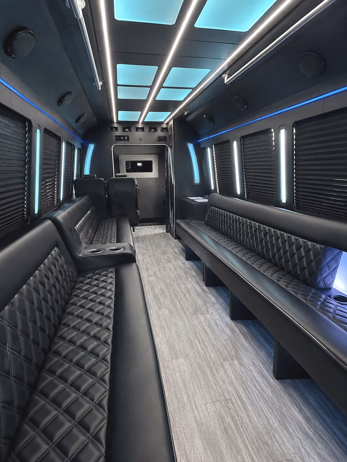 Interior of a party bus rental serving Columbus